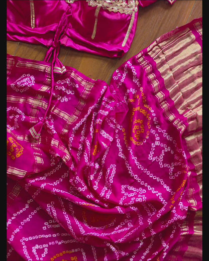 Pink Pure Gajji Silk Saree with Purple Aangi