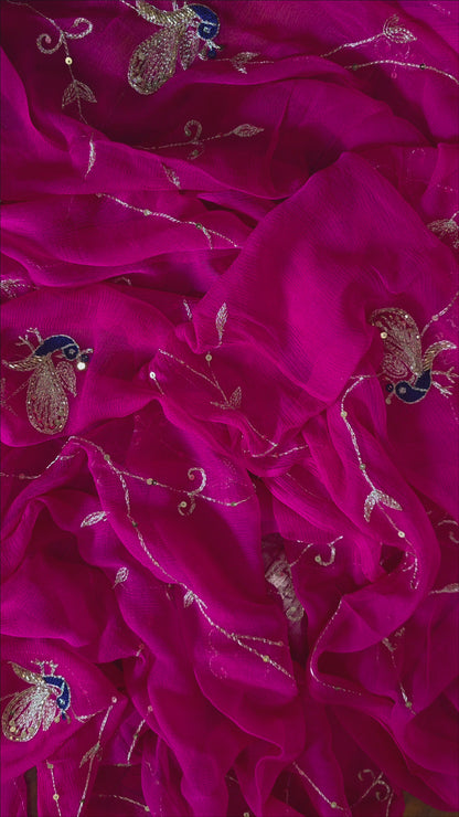 Pure Diamond Chiffon Saree with intricate Jal work all over