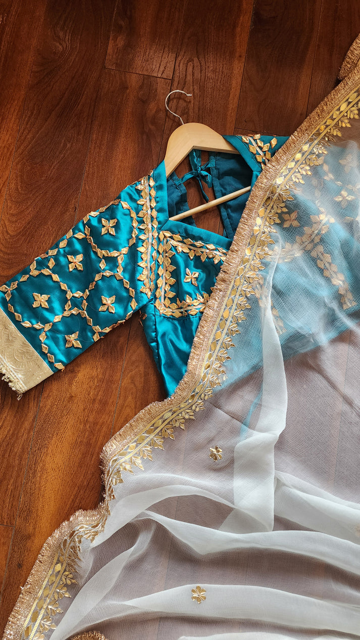 Blue Aangi Blouse with Gota Work without Lace on Sleeves | Jaipur ...