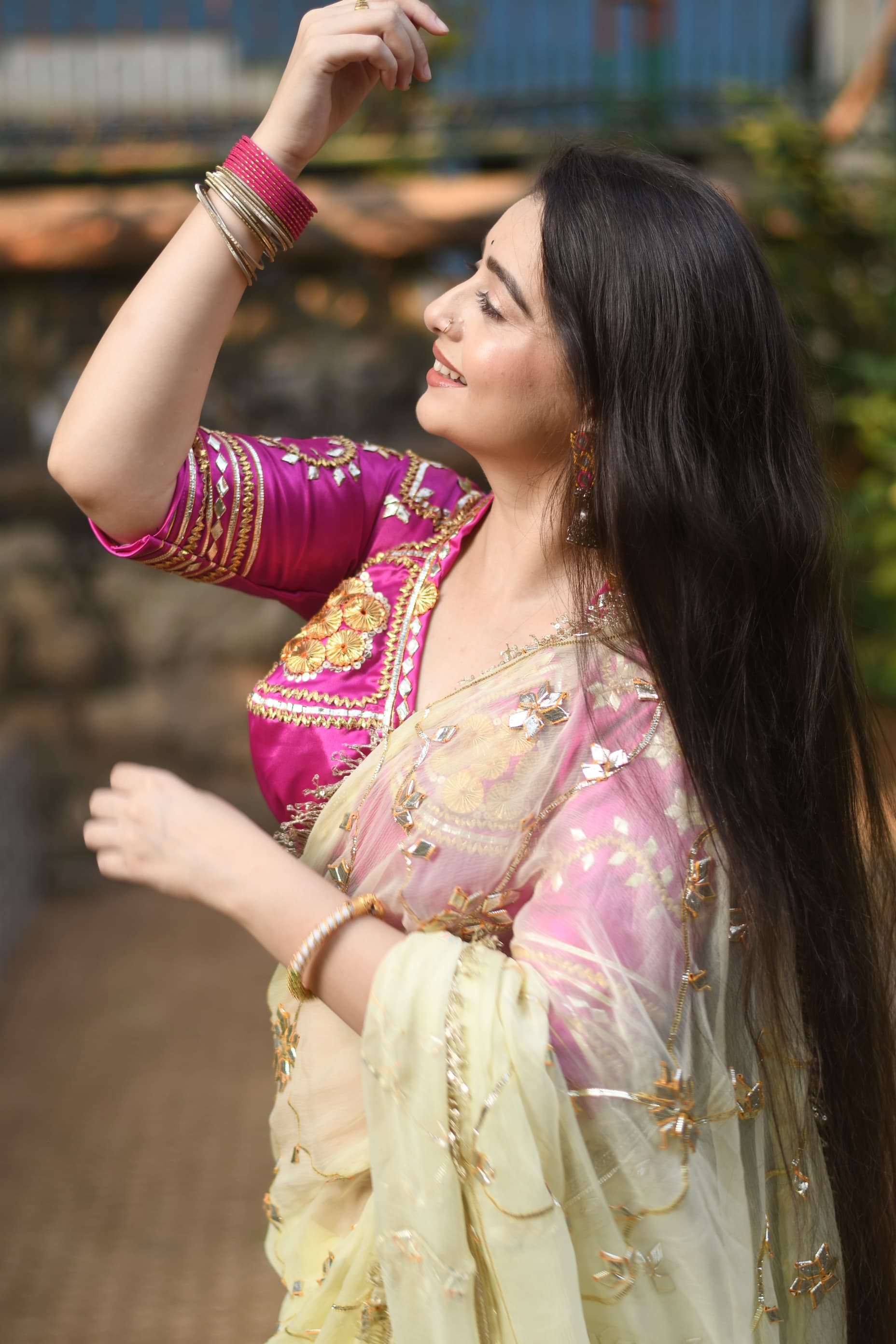 Pink Fuschia Aangi blouse with intricate HandWork || Gulrag