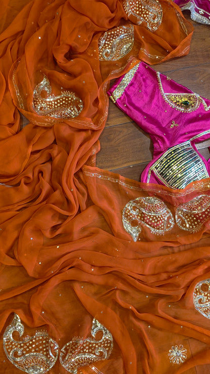 Pure Diamond Chiffon Saree +  Heavy work Aangi - Godhuli