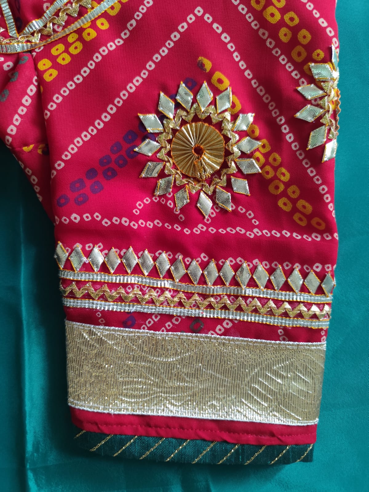 Red Bandhni Aangi Blouse with intricate Lace and Got Work || Kiran