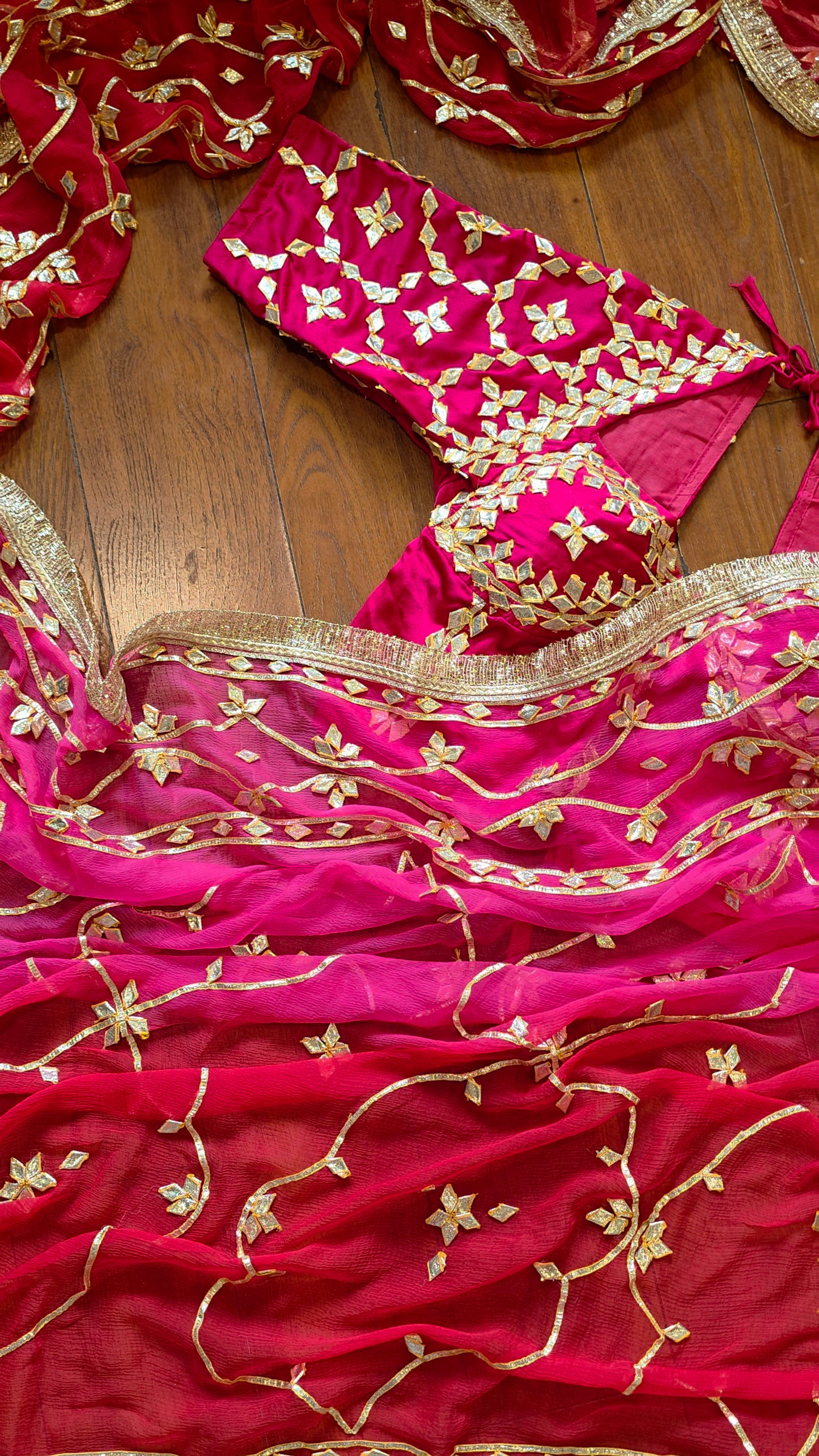 Pure Diamond Chiffon Saree with stitched Pink Aagi