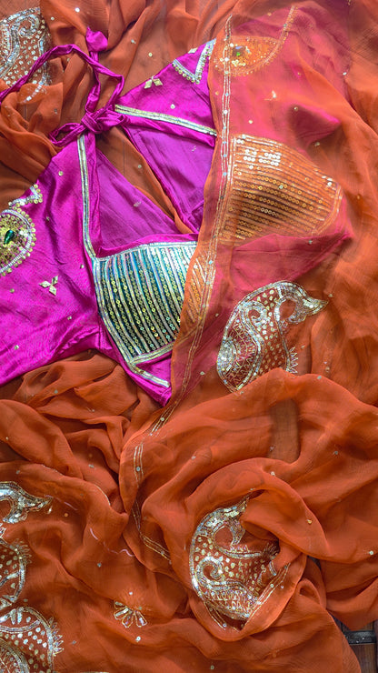 Pure Diamond Chiffon Saree +  Heavy work Aangi - Godhuli