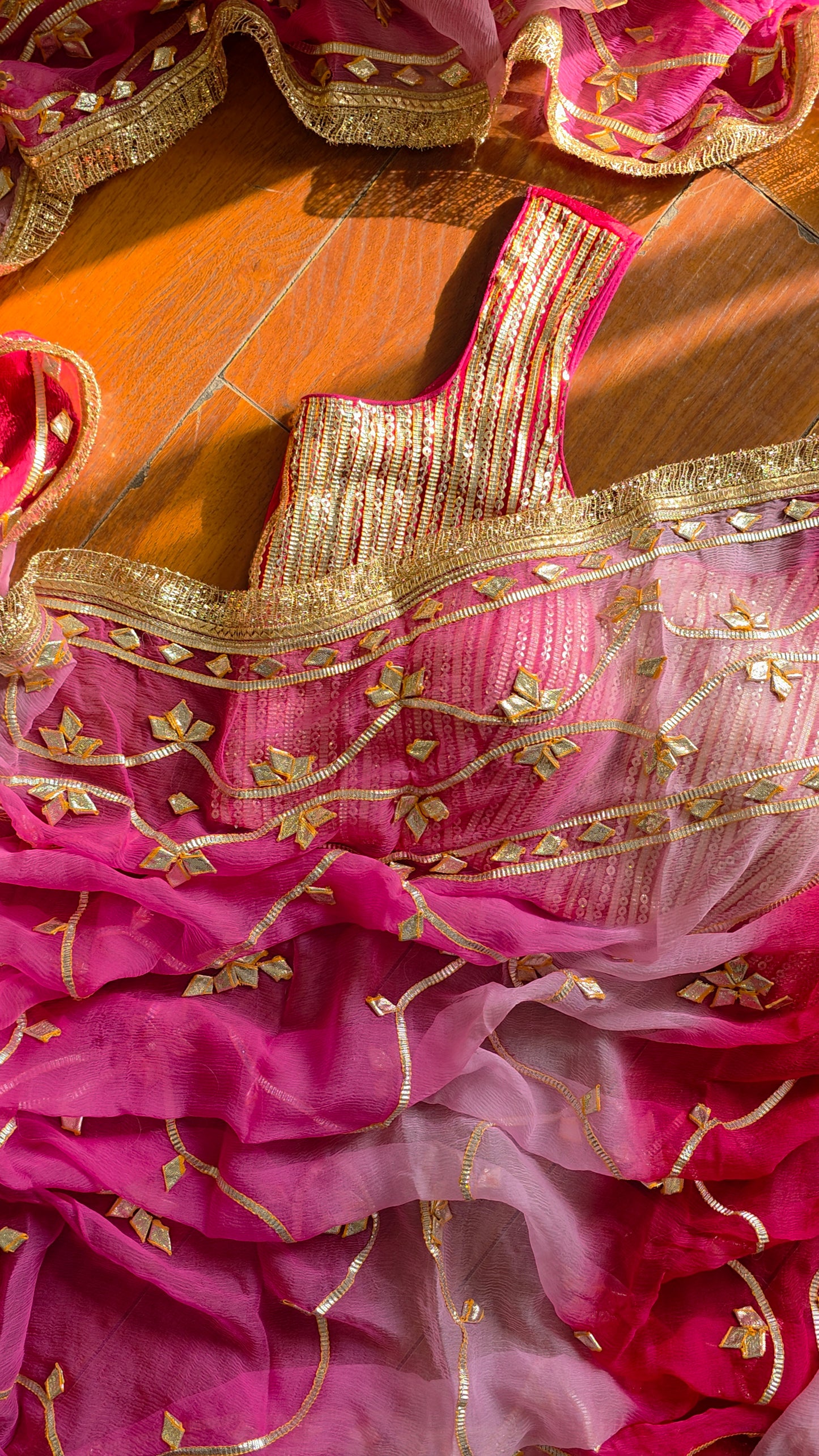 Pure Diamond Chiffon Saree with pink sequence blouse