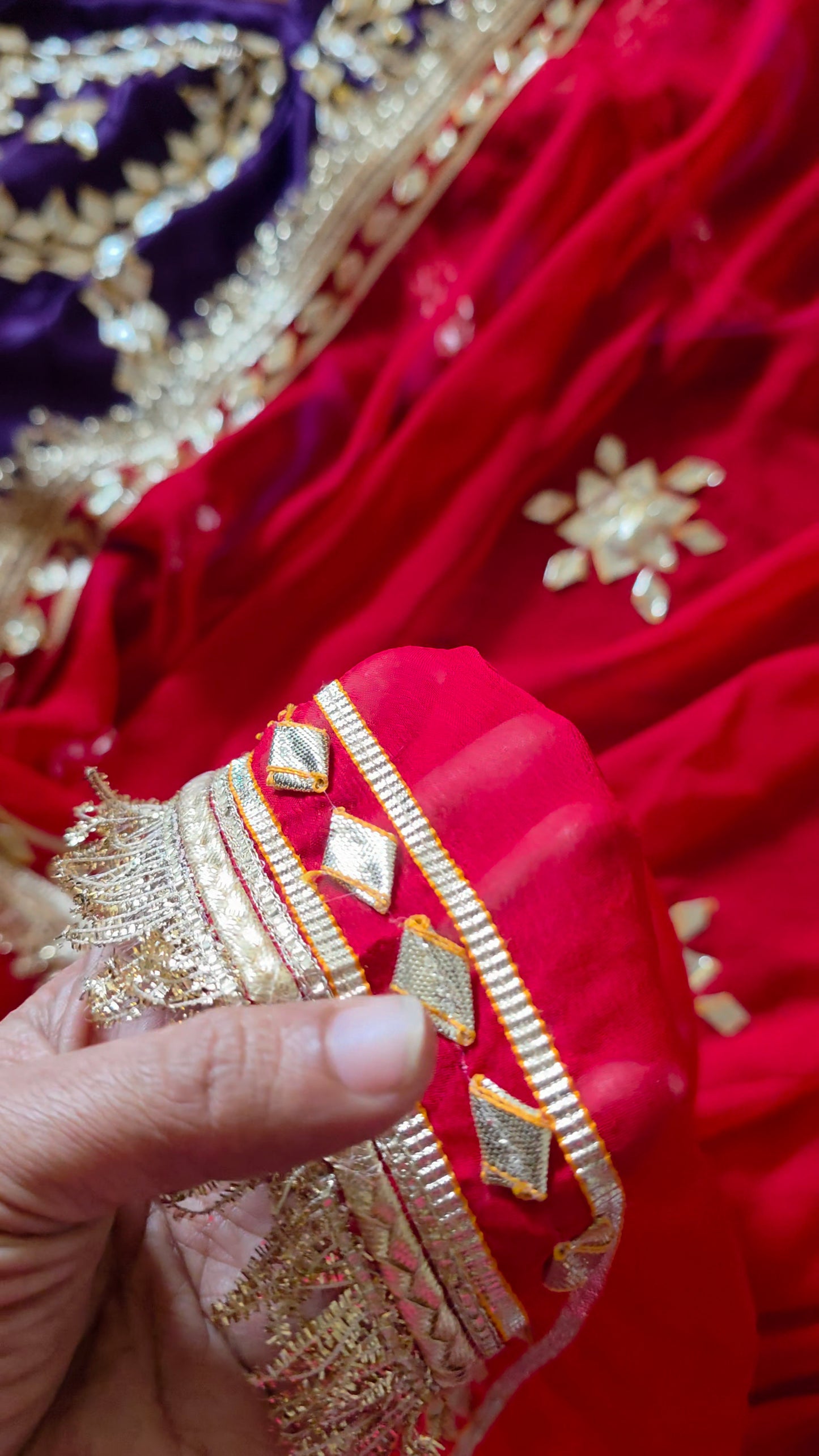 Pure Diamond Chiffon Saree with Heavy Gota Patti ( Without Aangi ) with Running Blouse