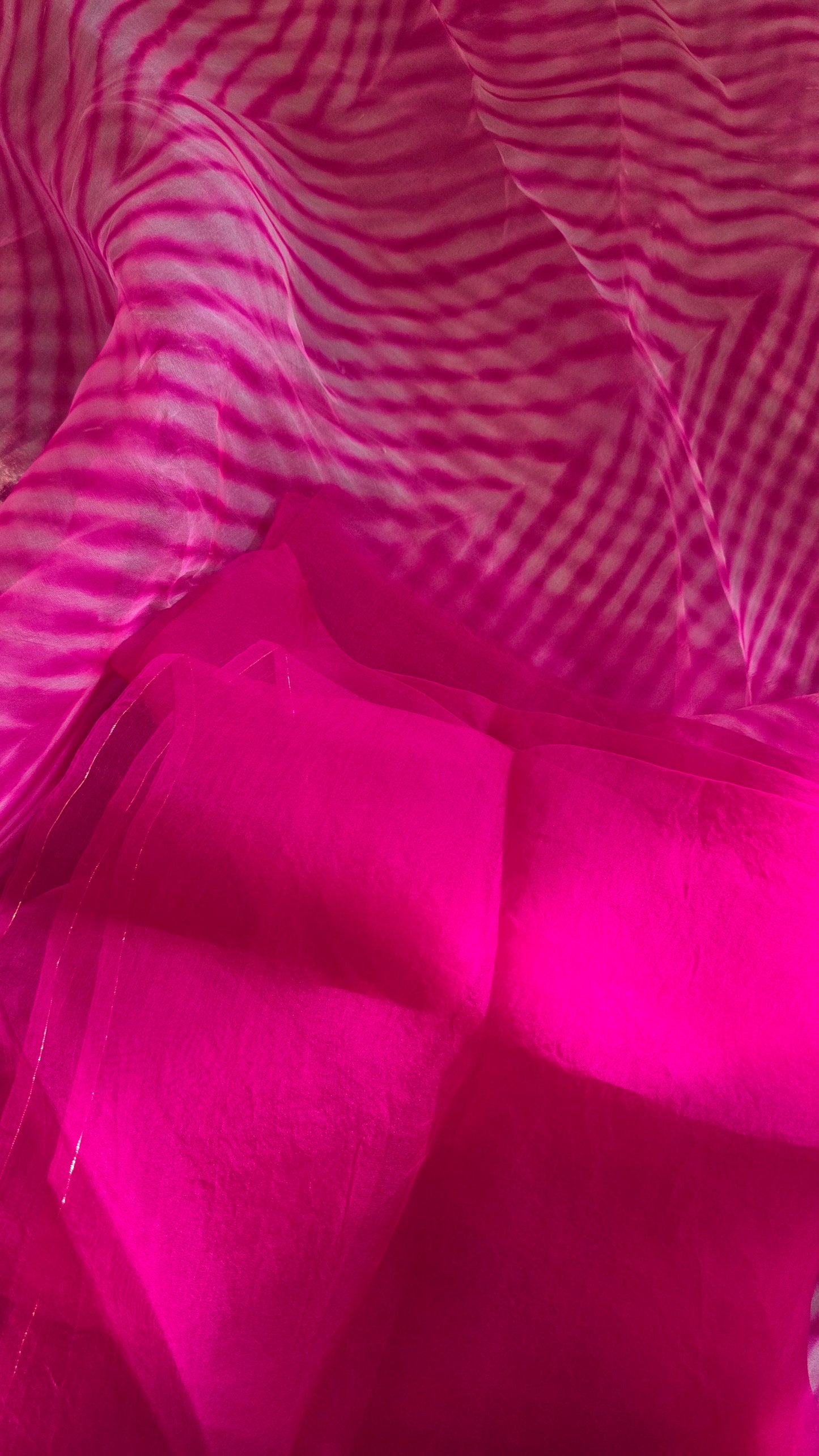 Pure Organza Silk Pink Lahariya Saree || Priyanka