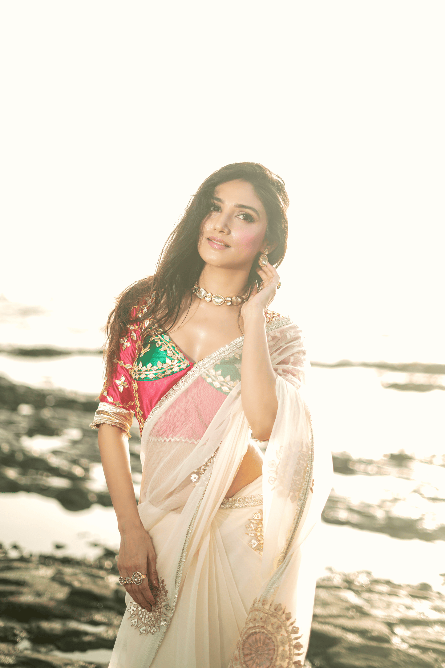 Pure Diamond Chiffon Saree with Gota Patti & Aangi Blouse Combo || Soundrya