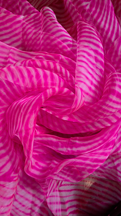 Pure Organza Silk Pink Lahariya Saree || Priyanka