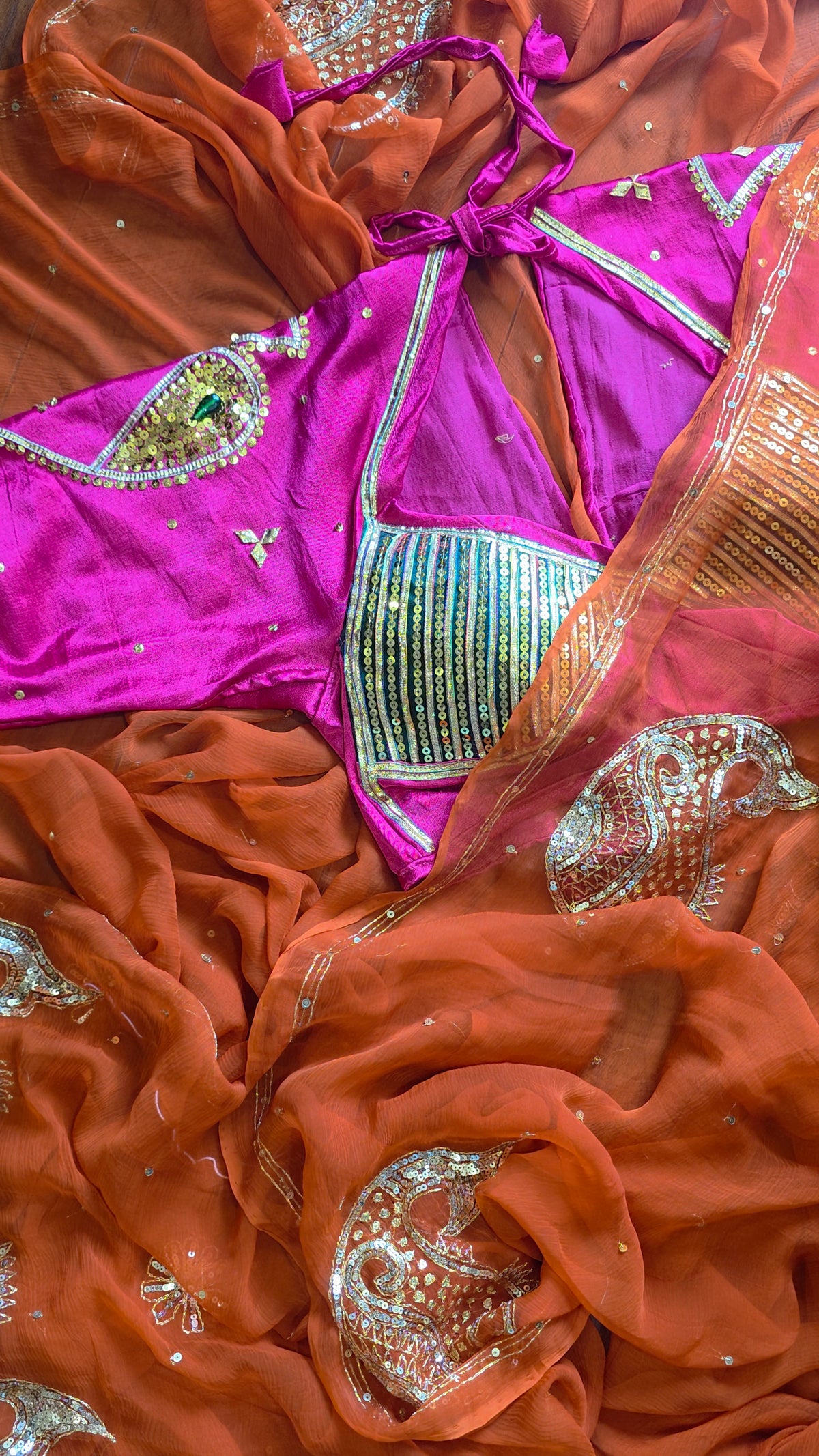Pure Diamond Chiffon Saree +  Heavy work Aangi - Godhuli