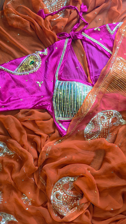 Pure Diamond Chiffon Saree +  Heavy work Aangi - Godhuli