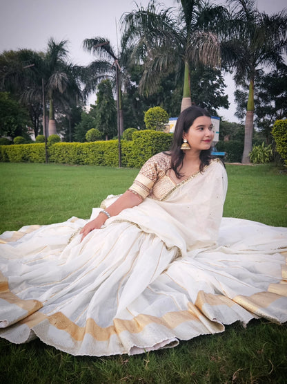Whits Mull Chanderi 80 Kali Ghaghra Choli Set with Heavy work Aangi