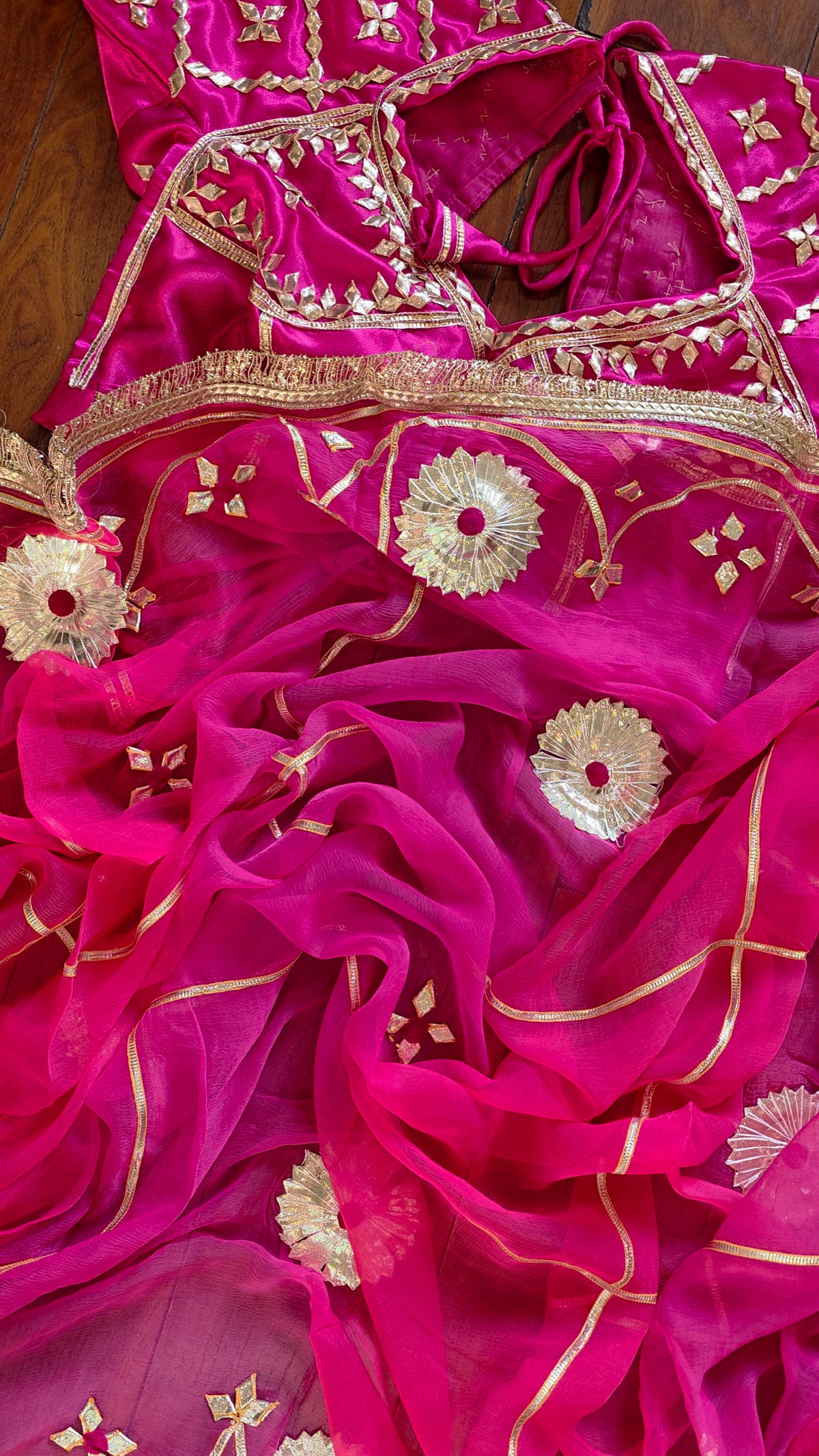 Pure Diamond chiffon saree with Gota Patti Handwork and Aangi  || Maharani