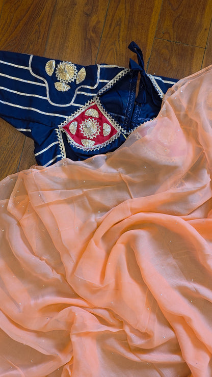 Pure Diamond Chiffon Saree with Mukaish Work + Ready to wear Aangi Blouse || Beena