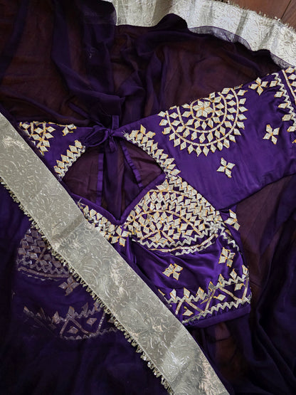 DIamond Chiffon Purple Saree with Lampi Border and Kirna Lace + Angi Blouse with Gota work || Albeli