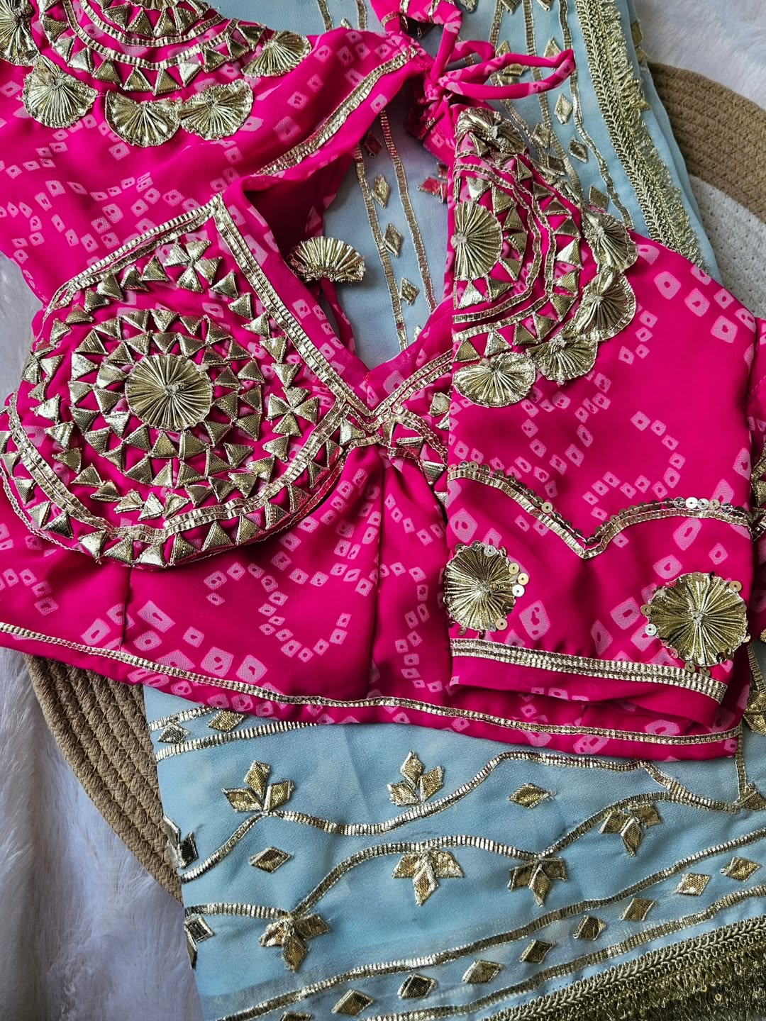 Pink Aangi Blouse with Intricate Sequence and Gota Patti Work || Julie