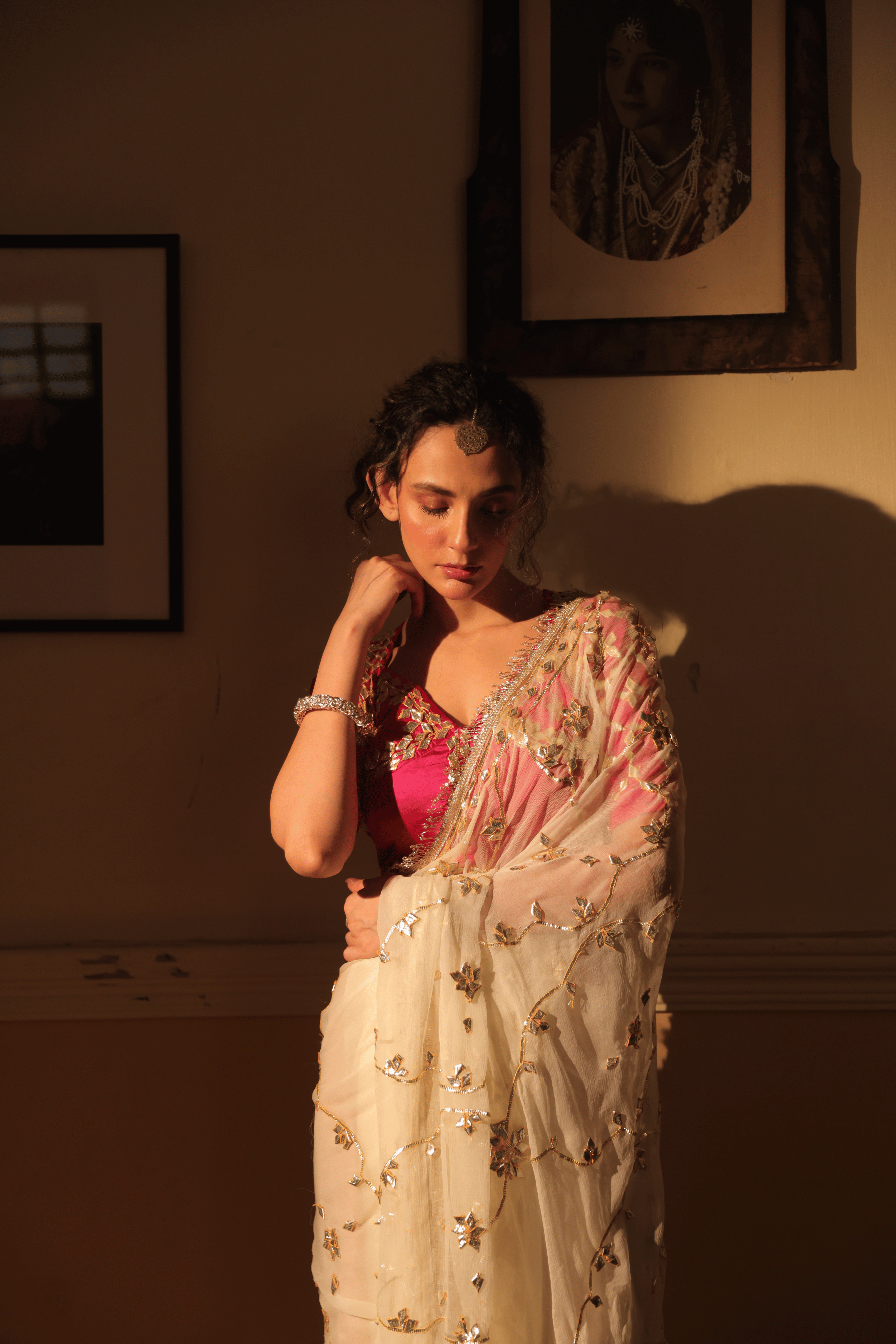 Pink Fuschia Aangi Blouse without with Intricate Gota Patti Work || Hema
