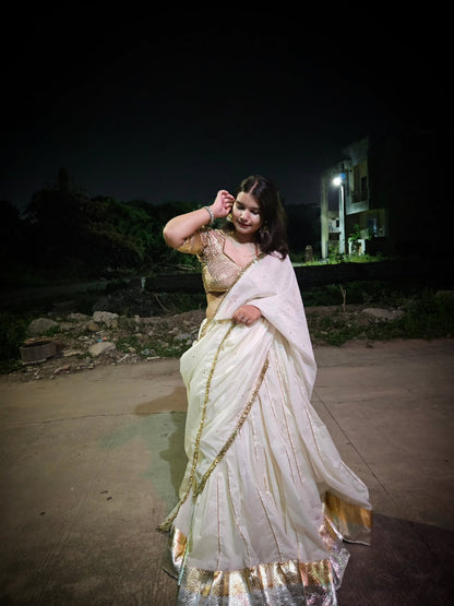 Whits Mull Chanderi 80 Kali Ghaghra Choli Set with Heavy work Aangi