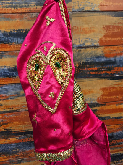 Pink Fuschia Aangi Blouse with Intricate Sequence and Gota Patti Work || Paan Pasand