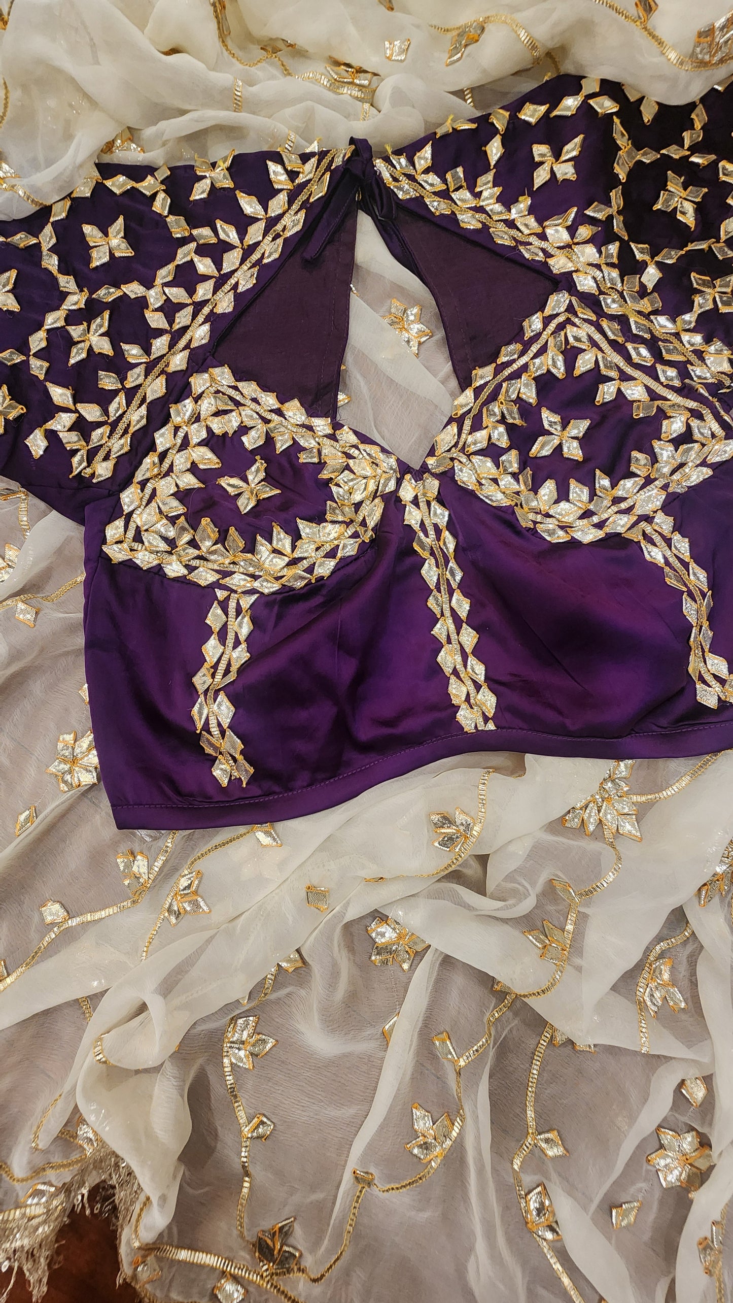 Y U V I N I   || Pure Chiffon Saree with Ready to wear Angi Blouse Gota Patti