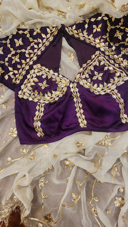 Y U V I N I   || Pure Chiffon Saree with Ready to wear Angi Blouse Gota Patti