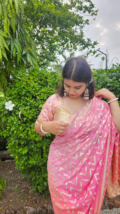 Pink Aangi blouse with intricate gota patti  HandWork  || Aashu