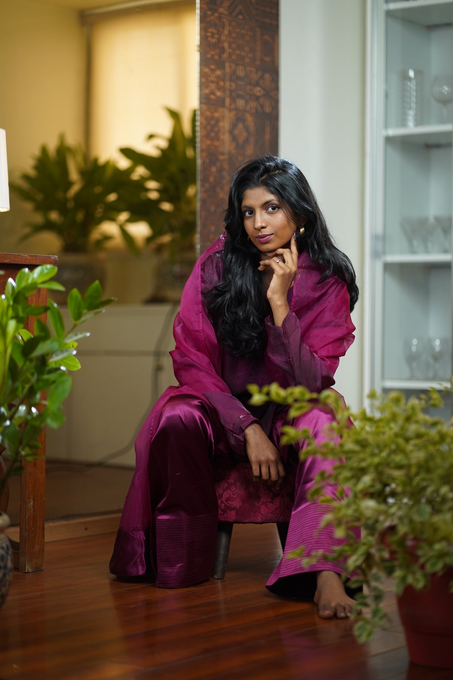 Maroon oversized Farshi Shalwar Set with Dupatta