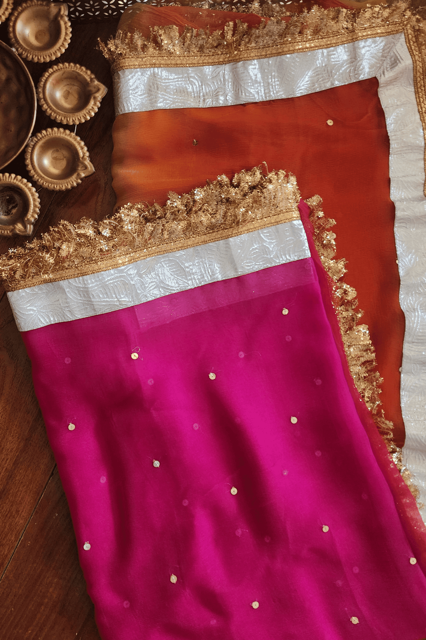 Pure diamond multicolor Chiffon Saree with Gota and Lace Work || Inayat