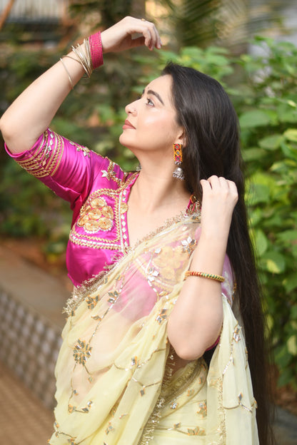 Pure Diamond Chiffon Saree + Ready to wear Aangi Blouse || Gulrag