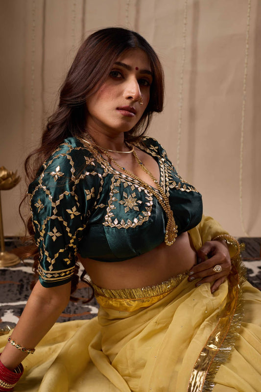 Green Aangi Blouse with Intricate Gota Work || Kajri