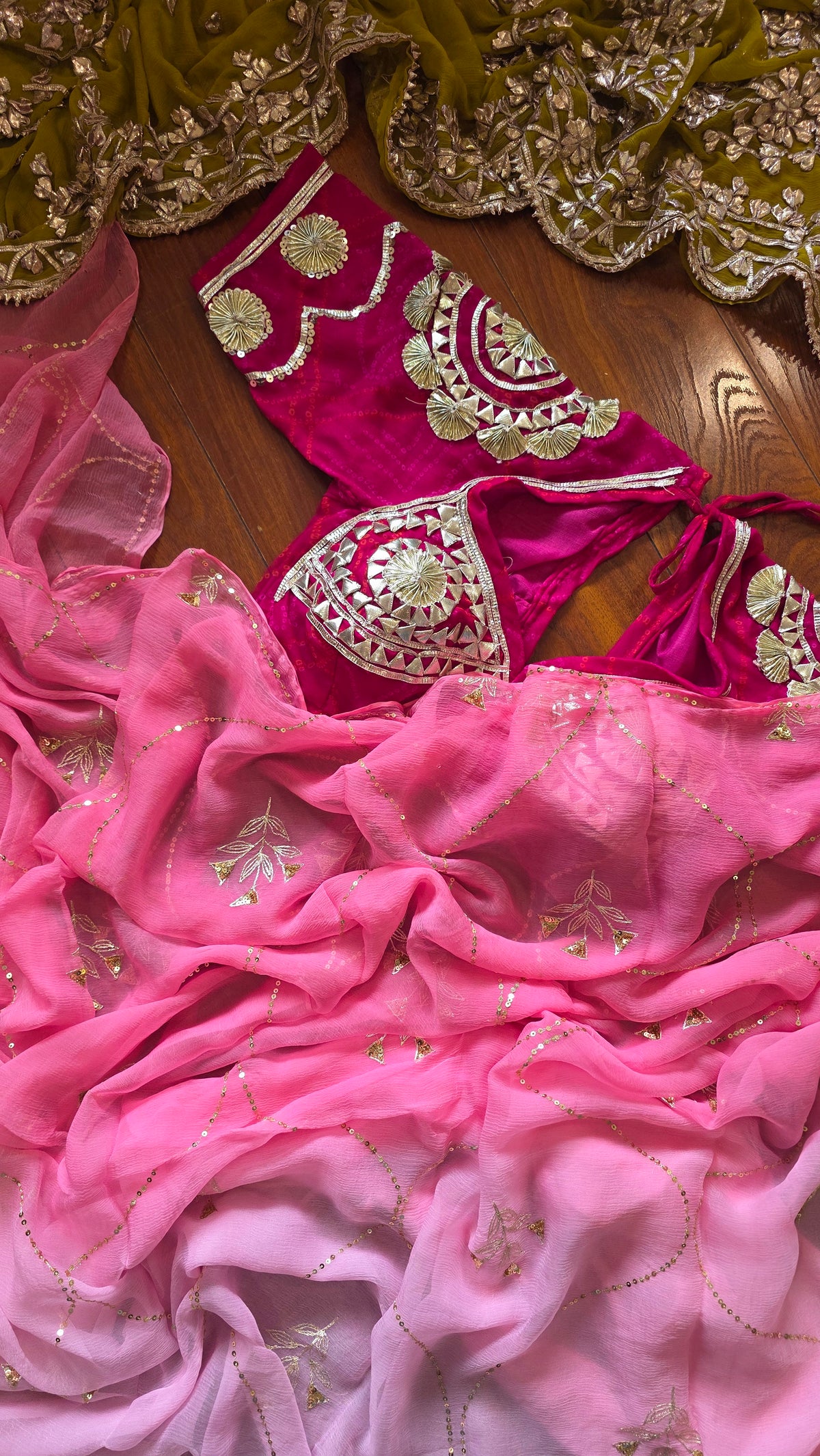Pure Diamond Chiffon Saree with Jal Work all over + Aangi
