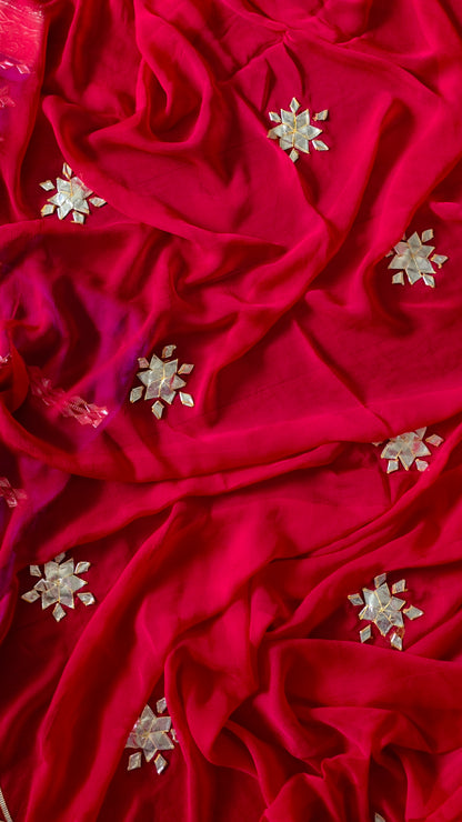 Pure Diamond Chiffon Saree with Heavy Gota Patti ( Without Aangi ) with Running Blouse
