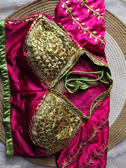 Pink Fuschia Aangi Blouse with Intricate Gota Patti Work || Shokhi