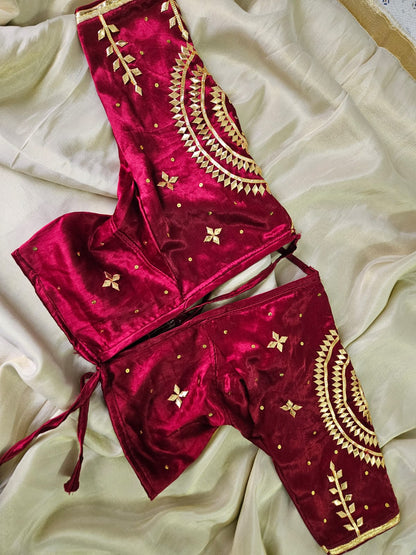 Maroon Aangi Blouse with intricate Sequence Lace and Got Work || Kathhai