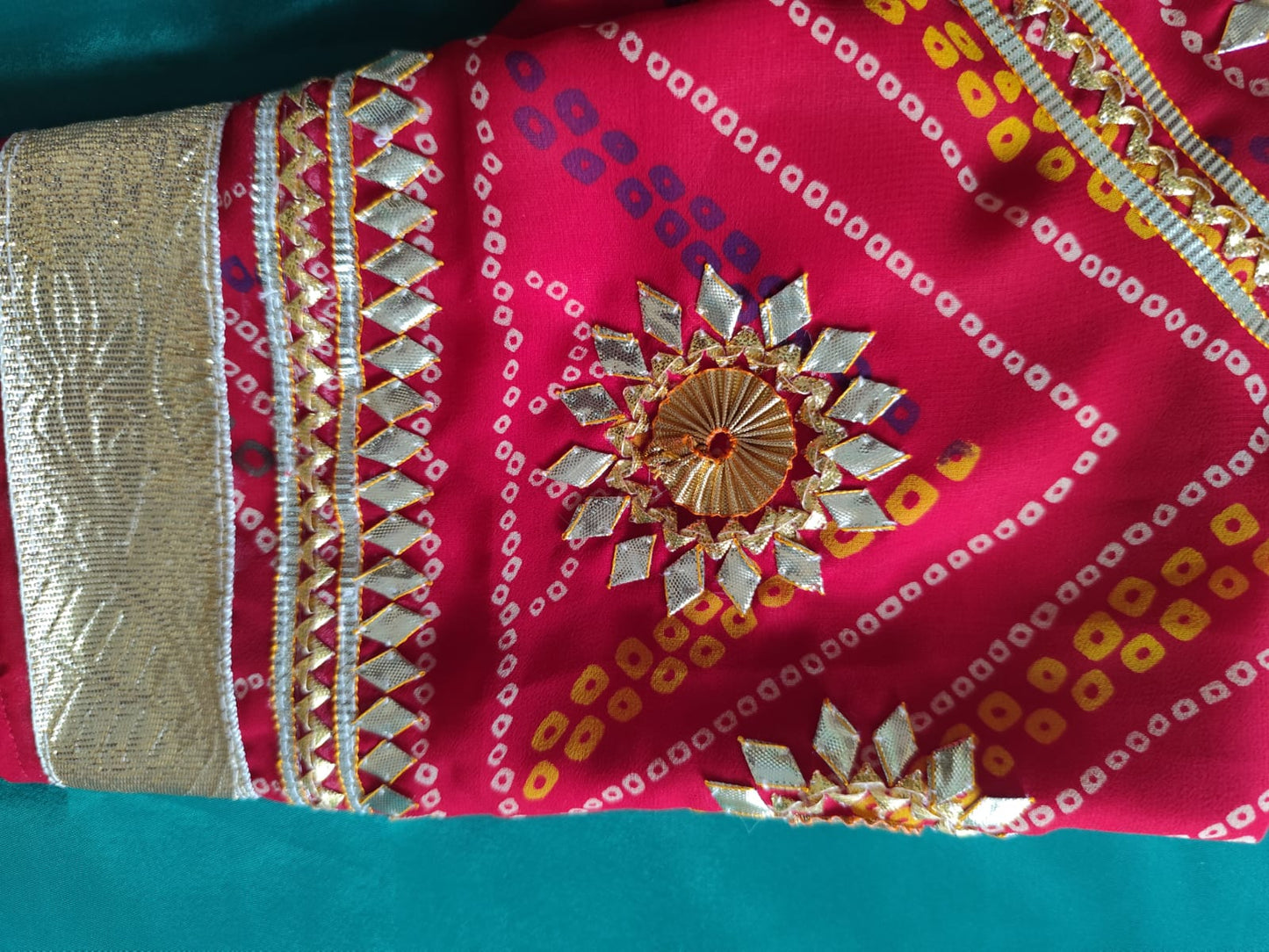 Red Bandhni Aangi Blouse with intricate Lace and Got Work || Kiran