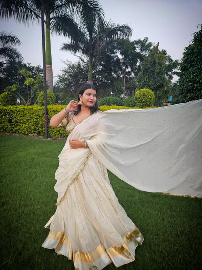 Whits Mull Chanderi 80 Kali Ghaghra Choli Set with Heavy work Aangi