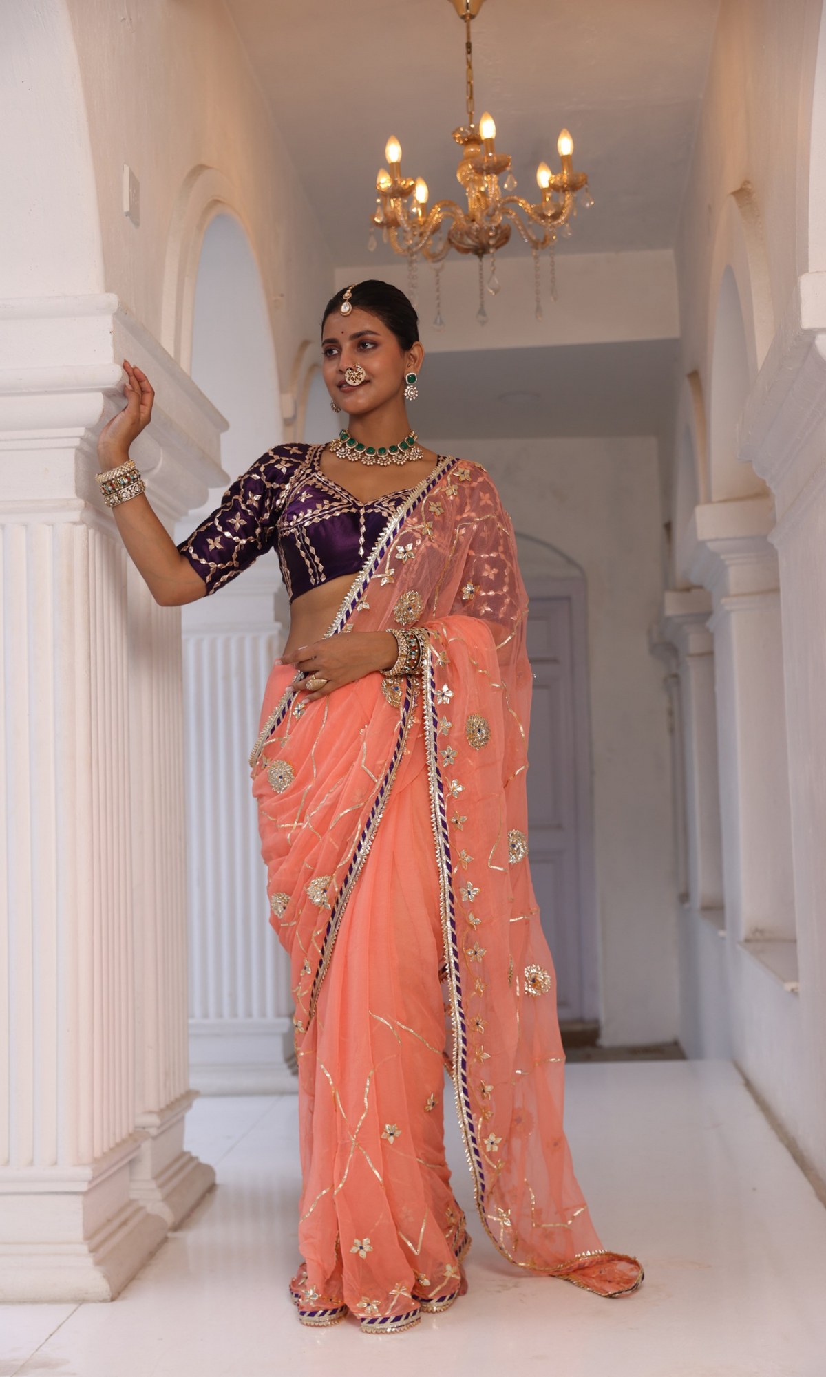 Purple Aangi Blouse with heavy gota work ( Saree is just for display )