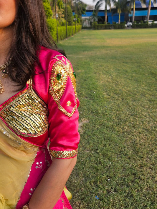 Pink Fuschia Aangi Blouse with Intricate Sequence and Gota Patti Work || Paan Pasand