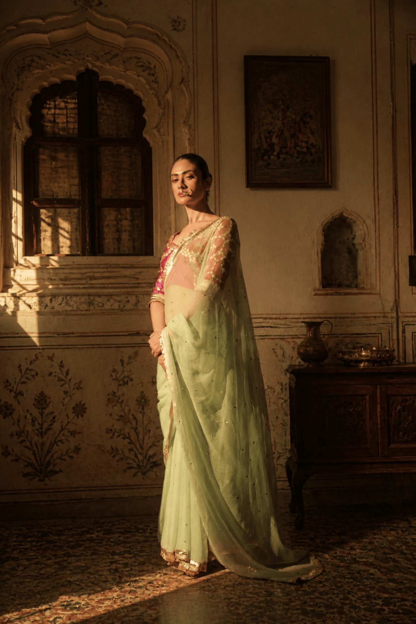 Pure Diamond Chiffon Saree with Gota Patti & Aangi Blouse Combo ||Grishma