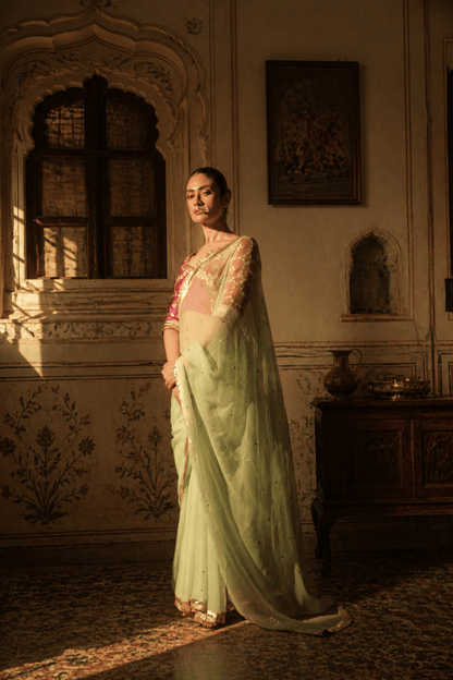Pure Diamond Chiffon Saree with Gota Patti & Aangi Blouse Combo ||Grishma