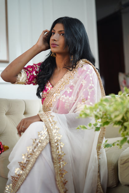 Pure Diamond Chiffon Saree with Gota Patti & Angi Blouse Combo || Gulab