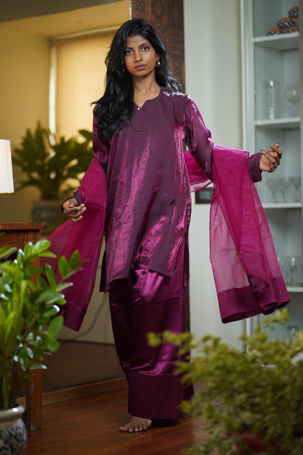 Maroon oversized Farshi Shalwar Set with Dupatta – Ethnic Saroj