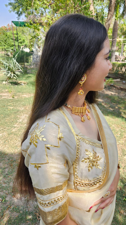 Golden Tissue Saree & Aangi Blouse Combo || Gori