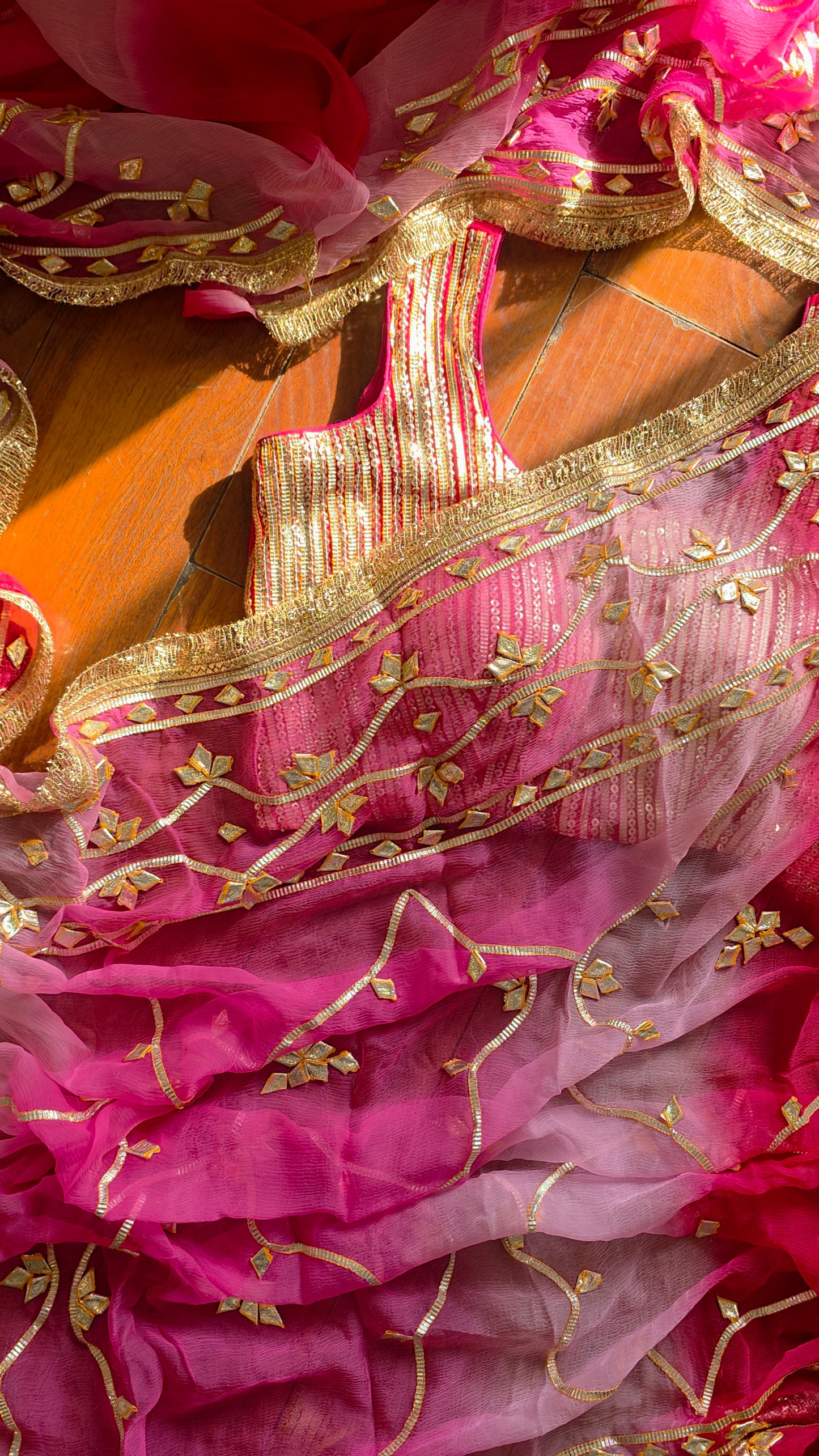 Pure Diamond Chiffon Saree with pink sequence blouse