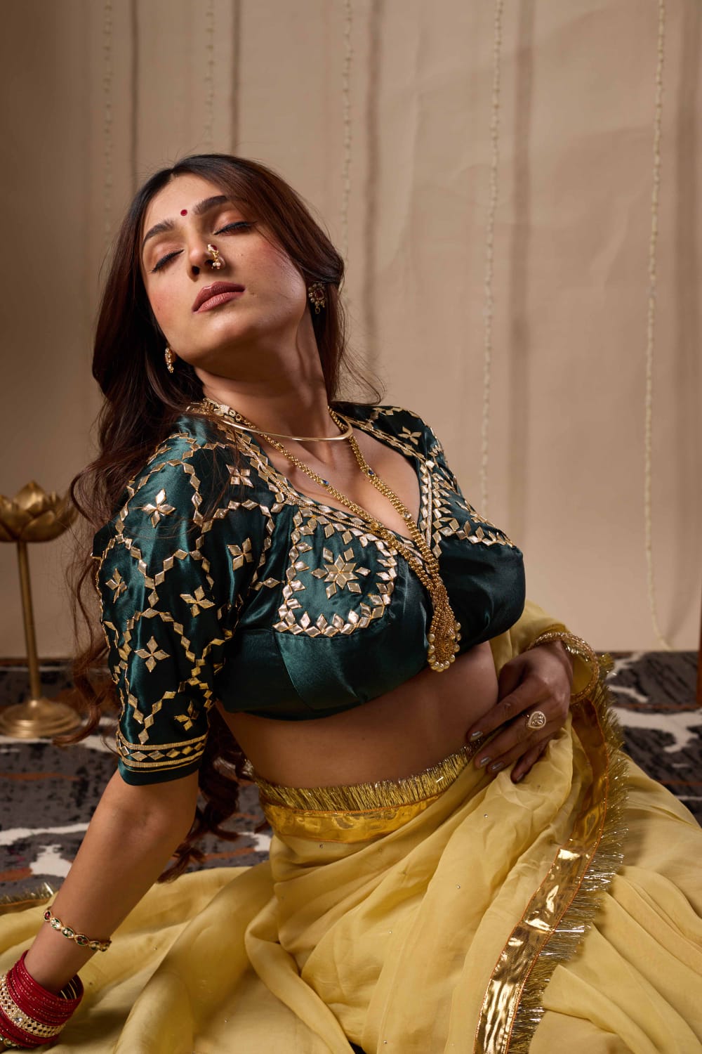 Green Aangi Blouse with Intricate Gota Work || Kajri
