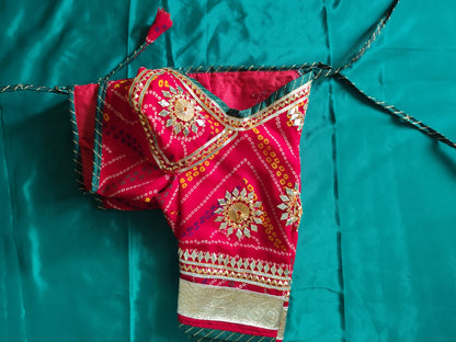 Red Bandhni Aangi Blouse with intricate Lace and Got Work || Kiran