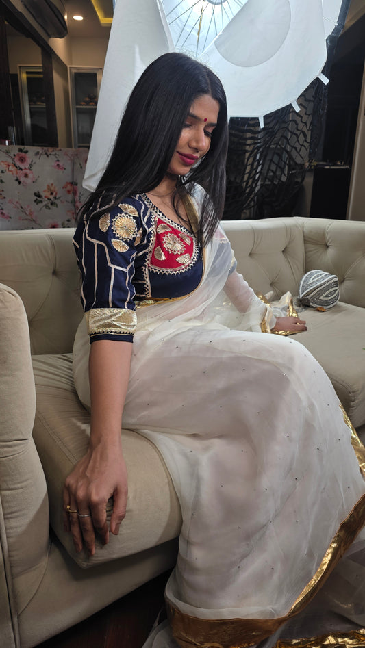 Pure Diamond Chiffon Saree + Ready to wear Aangi Blouse || Yashodha