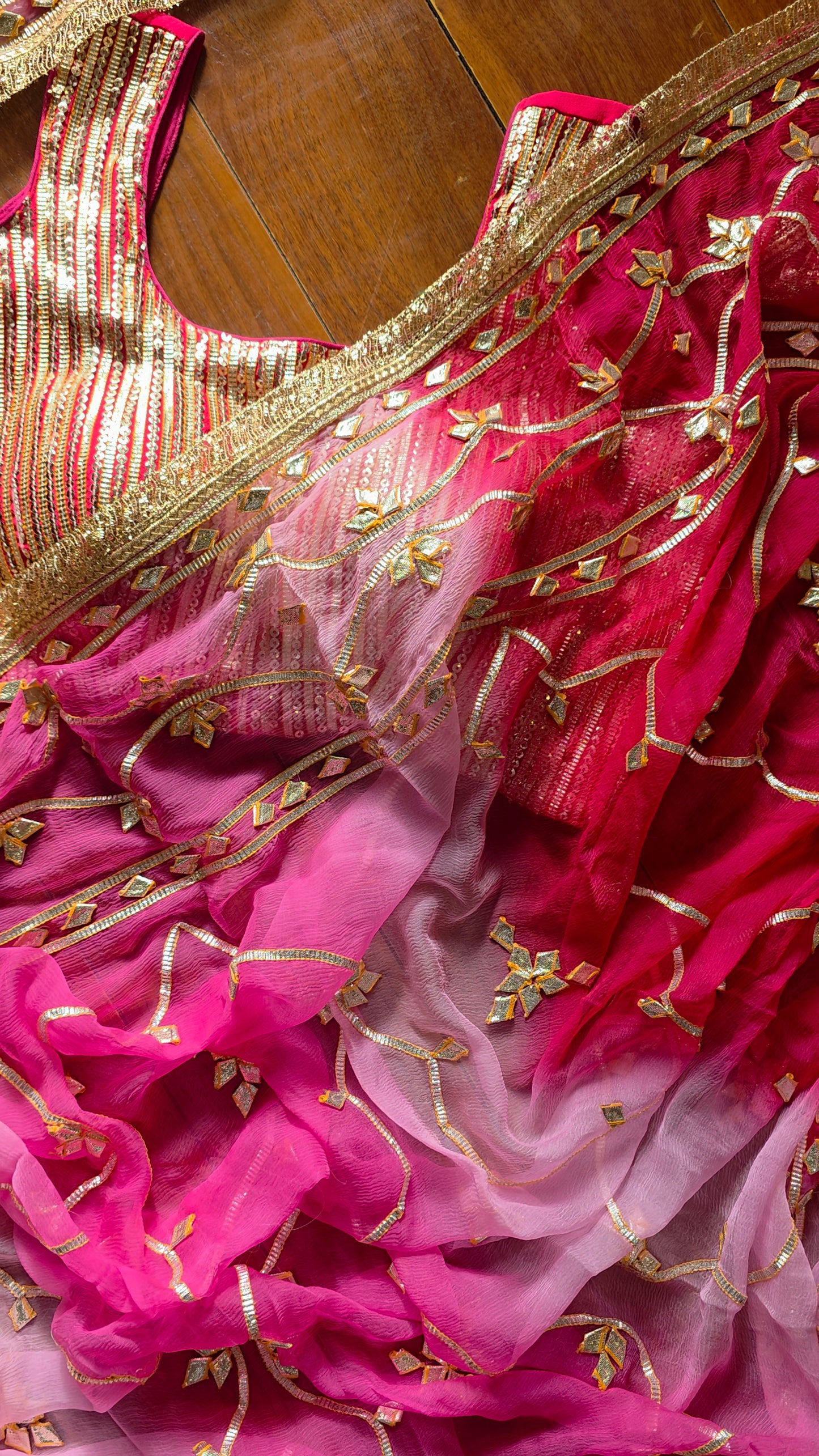 Pure Diamond Chiffon Saree with pink sequence blouse