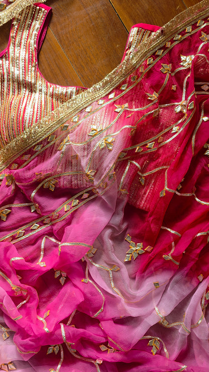 Pure Diamond Chiffon Saree with pink sequence blouse