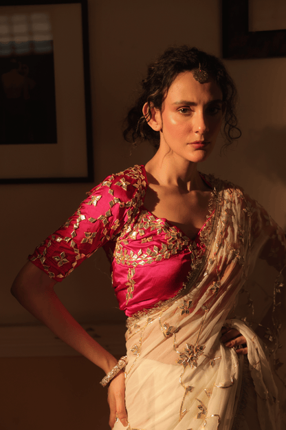 Pink Fuschia Aangi Blouse with Intricate Gota Patti Work || Hema